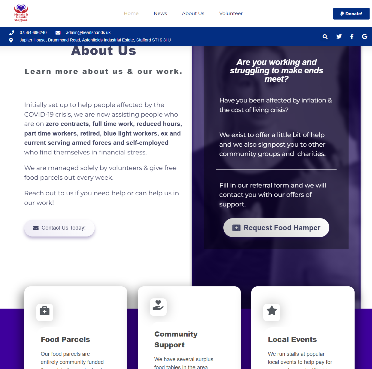 Hearts and Hands website - community charity organisation